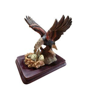 Hand-Painted Vintage Bald Eagle Figurine On Wood Base With Nest Scene